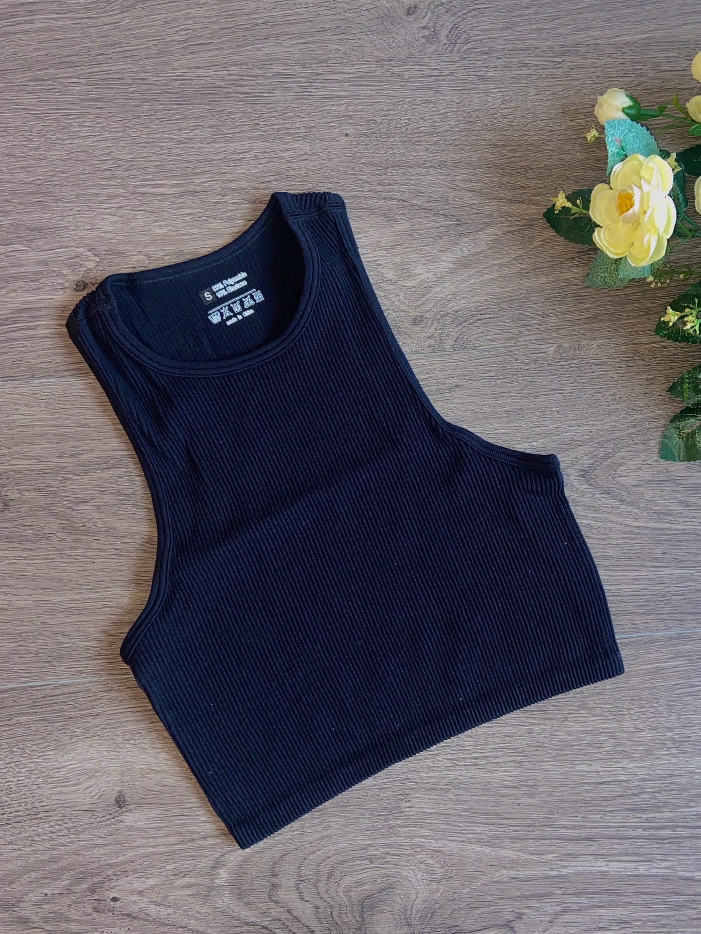 Camiseta sin mangas de punto acanalado sin costuras