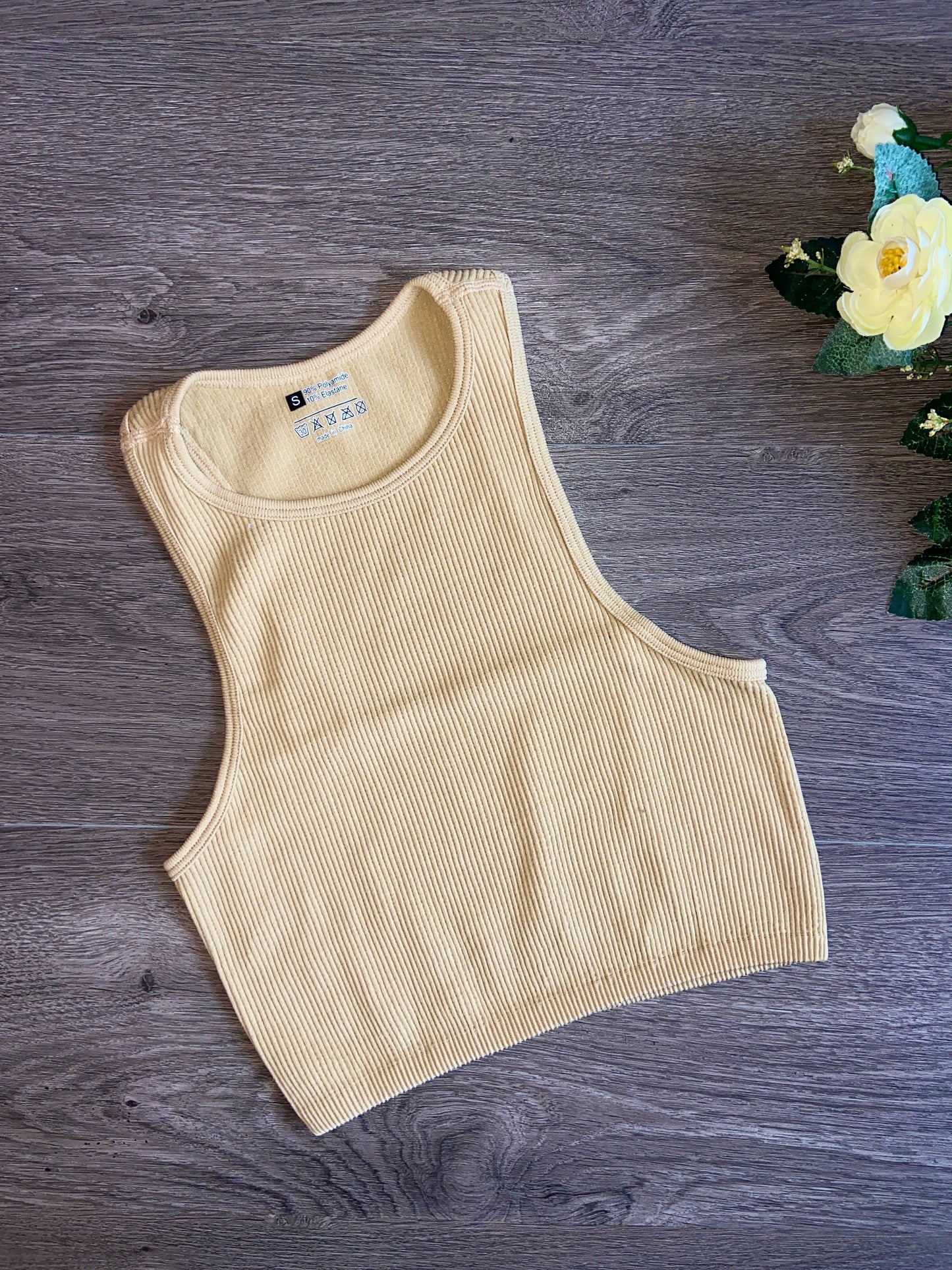 Camiseta sin mangas de punto acanalado sin costuras
