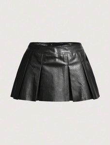 PU Leather Pleated Skirt