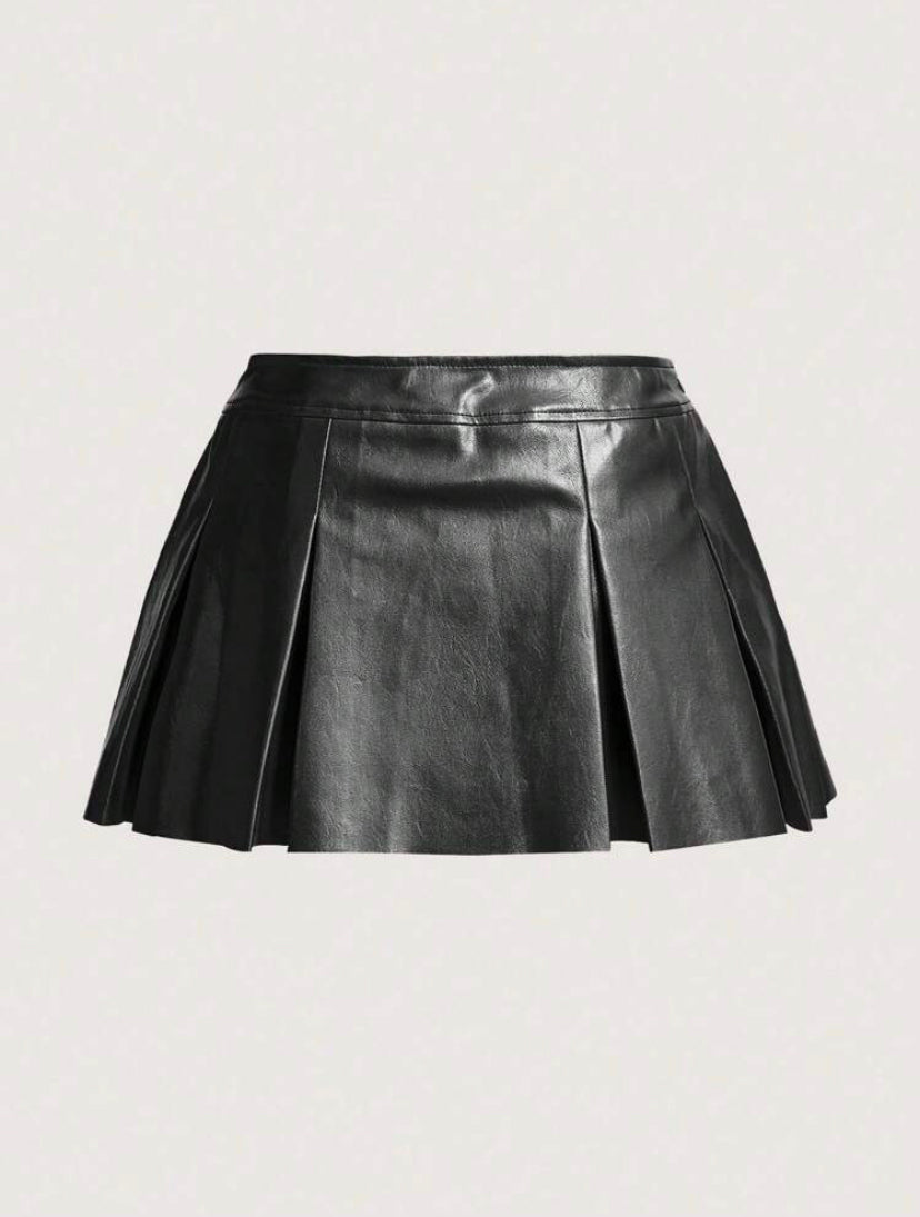 PU Leather Pleated Skirt