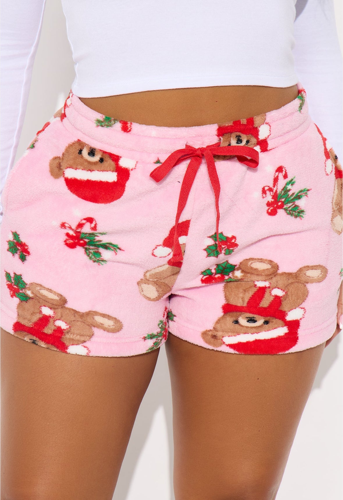 Pink Christmas Plush Shorts