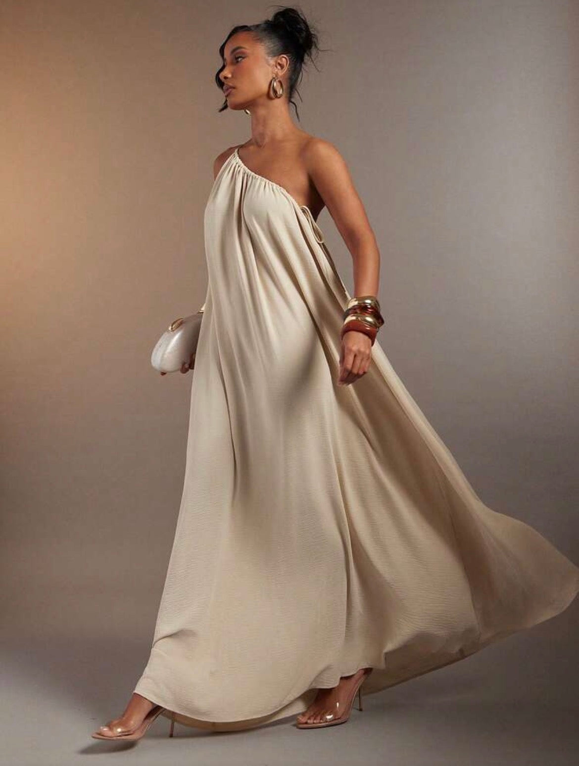 Gathering Linen Maxi Dress