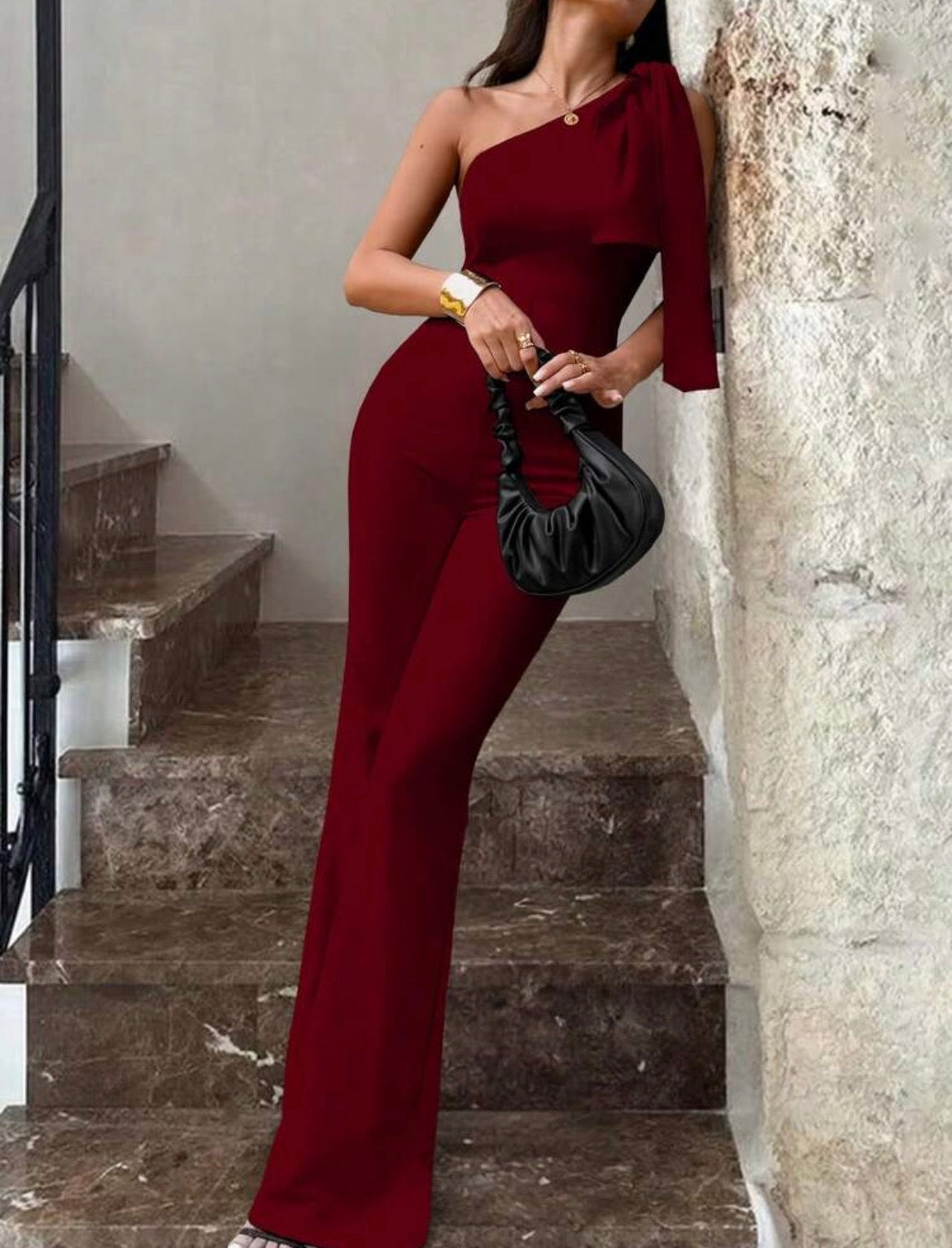 Long Asymmetrical Tie Shoulder Jumpsuit