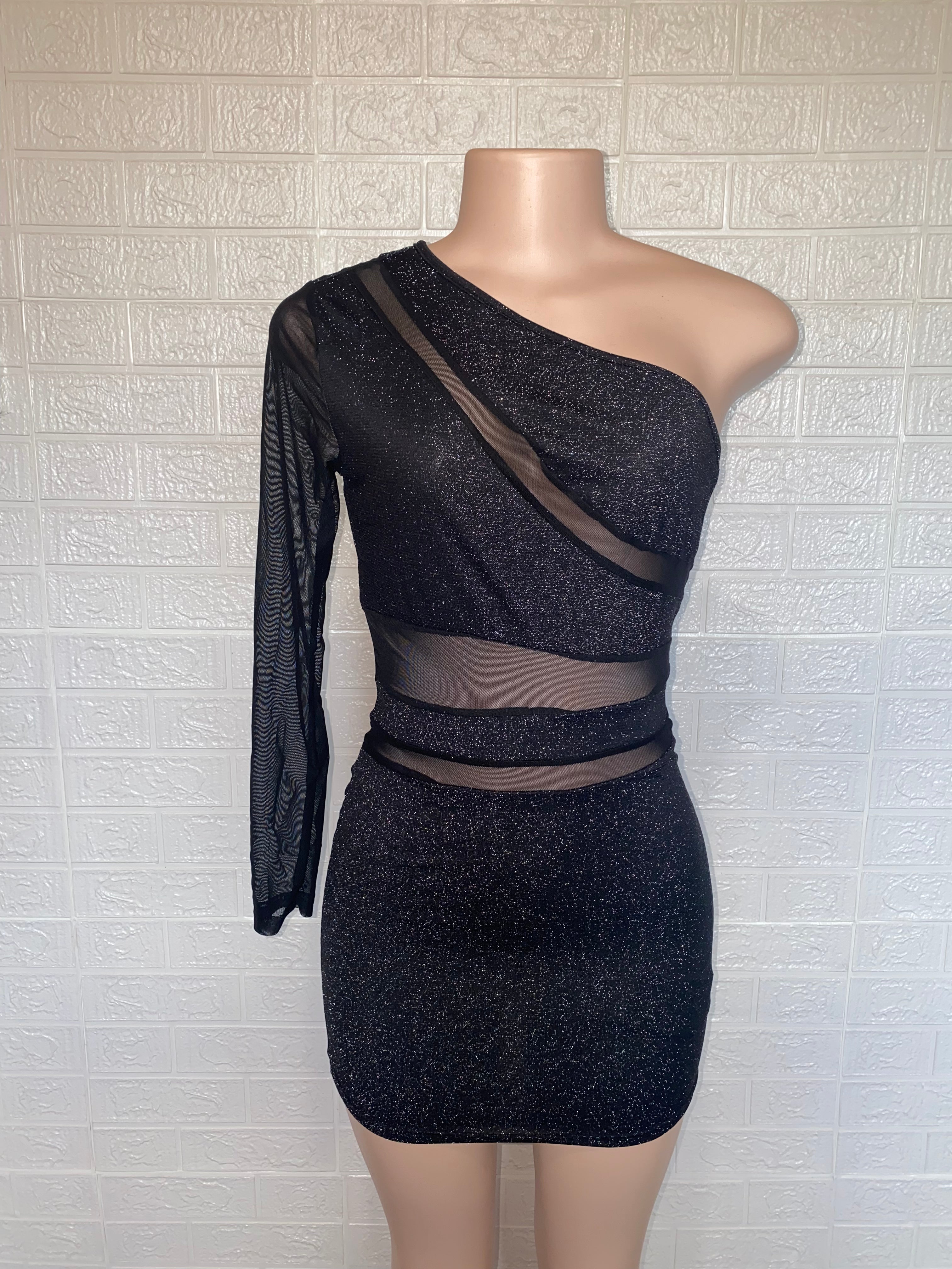 Glitter Mesh One Shoulder Dress