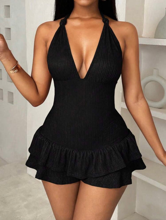 Ruffle Halter Bodycon Romper