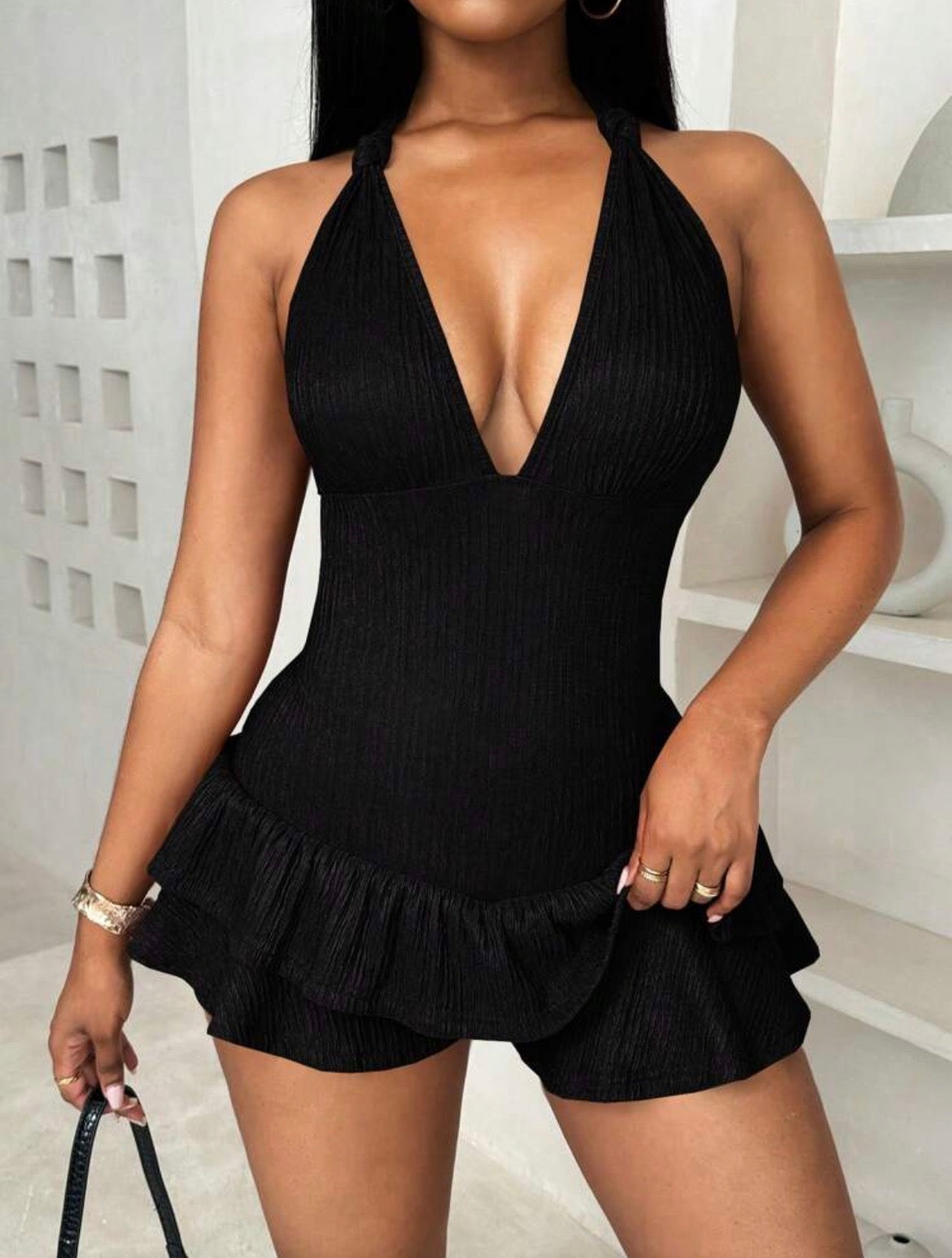 Ruffle Halter Bodycon Romper