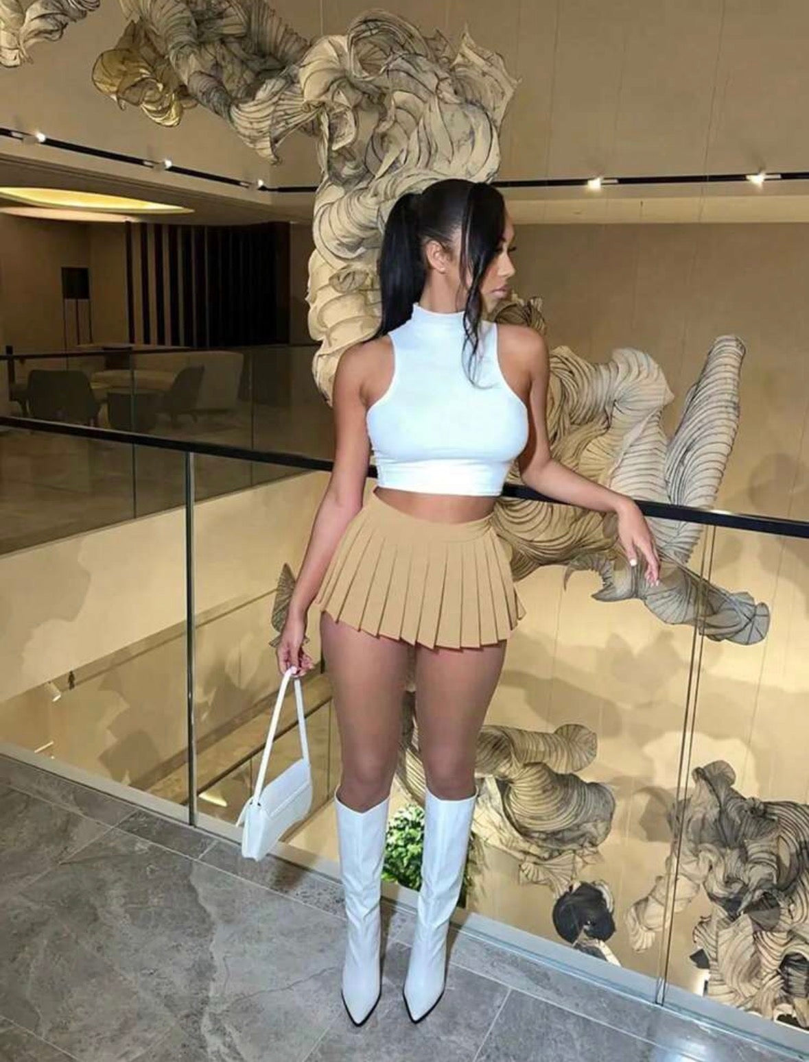 Mini Khaki Pleated Skirt