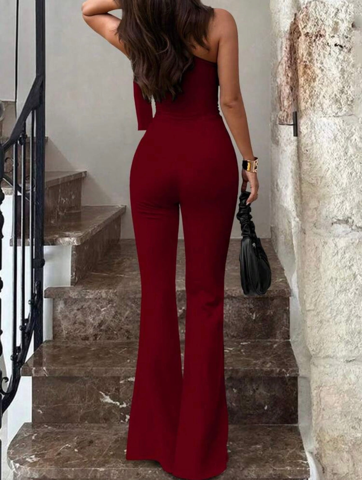 Long Asymmetrical Tie Shoulder Jumpsuit