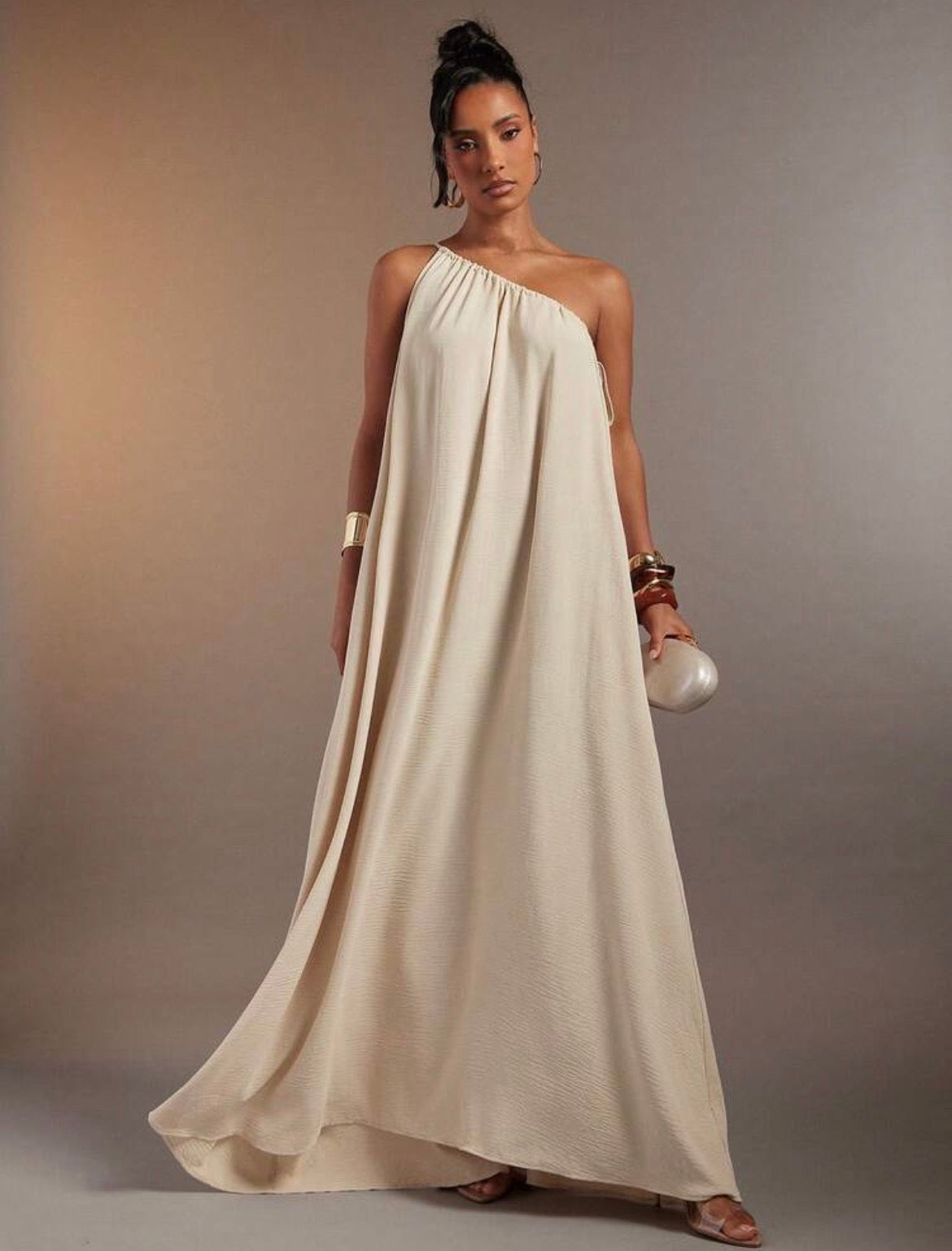 Gathering Linen Maxi Dress