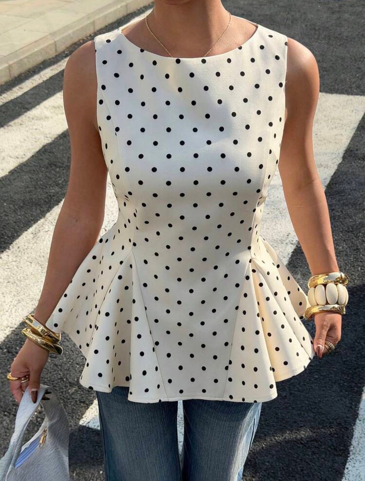 Polka Dot Peplum Top